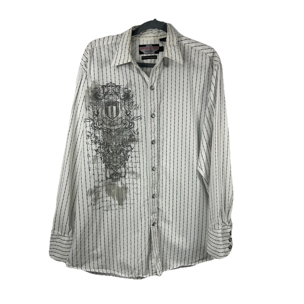 Brooks & Dunn Panhandle Slim Shirt L‎ Barbed Wire Pearl Snap Western Grunge Y2K